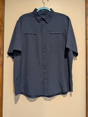 Orvis Men's XL Woven Tech Fishing Shirt Navy UPF 30 Quick Dry Zip Pockets